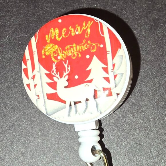 Christmas Reindeer Retractable Badge Holder - Picture 1 of 2